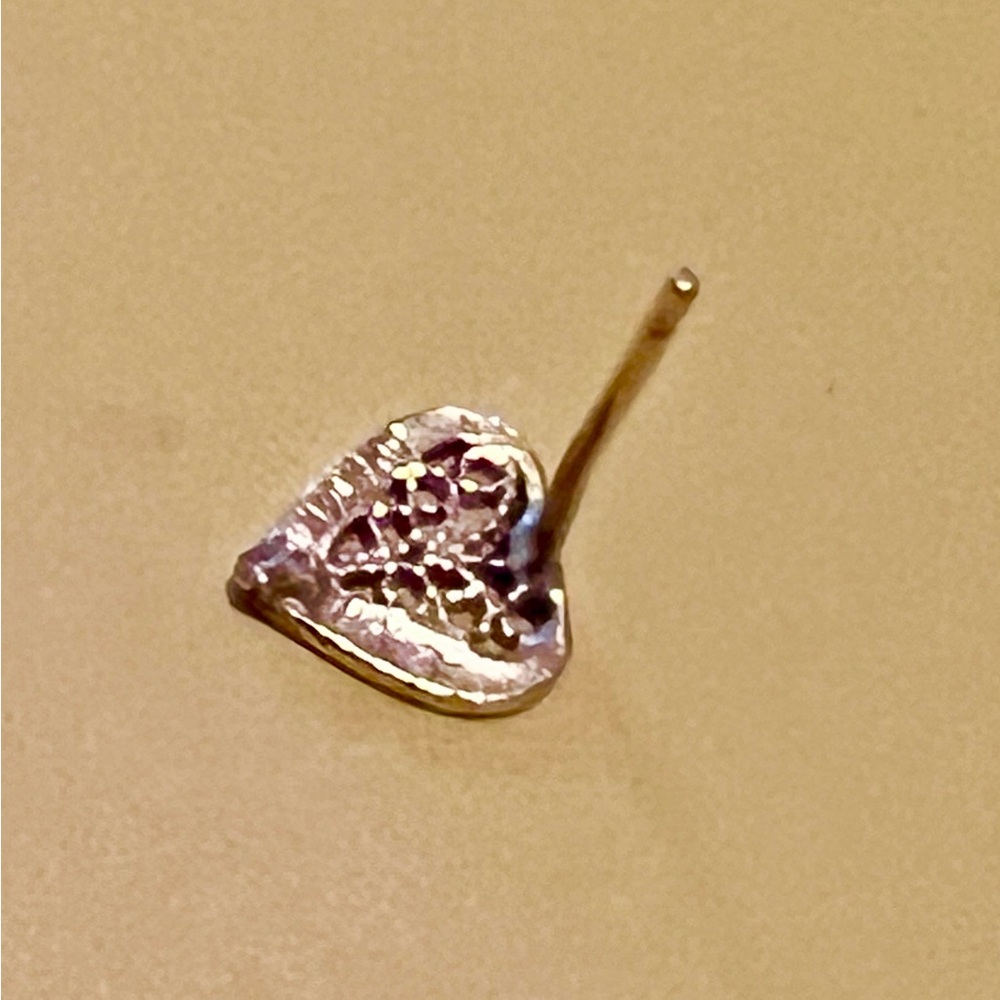 14k Solid Yellow Gold Heart Single Stud Earring O… - image 4